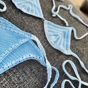 HANDMADE BIKINI BLUE STRIPED SUMMER BEACH SWIMWEAR ONE OF A KIND STAND OUT!!